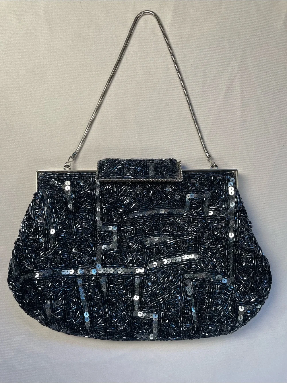 Y2K Kate Landry Beaded Evening Bag Handbag Shoulder Bag Clutch Silver Black
